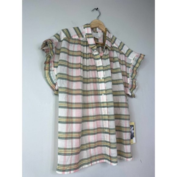 Birds of Paradis Trovata Marianne "B" Ruffle Sleeve Shirt Pomela Plaid Sz: M NWT - Picture 4 of 10